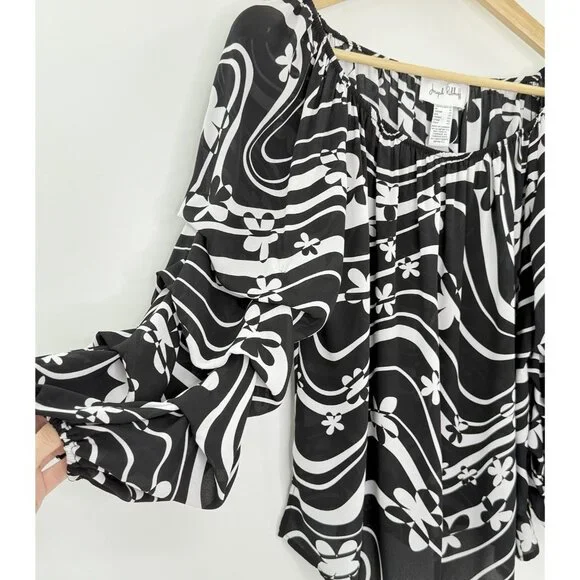 Joseph Ribkoff Chiffon Art To Wear Floral Ruffled Sleeve Blouse Sz 10 Preppy - Picture 5 of 9